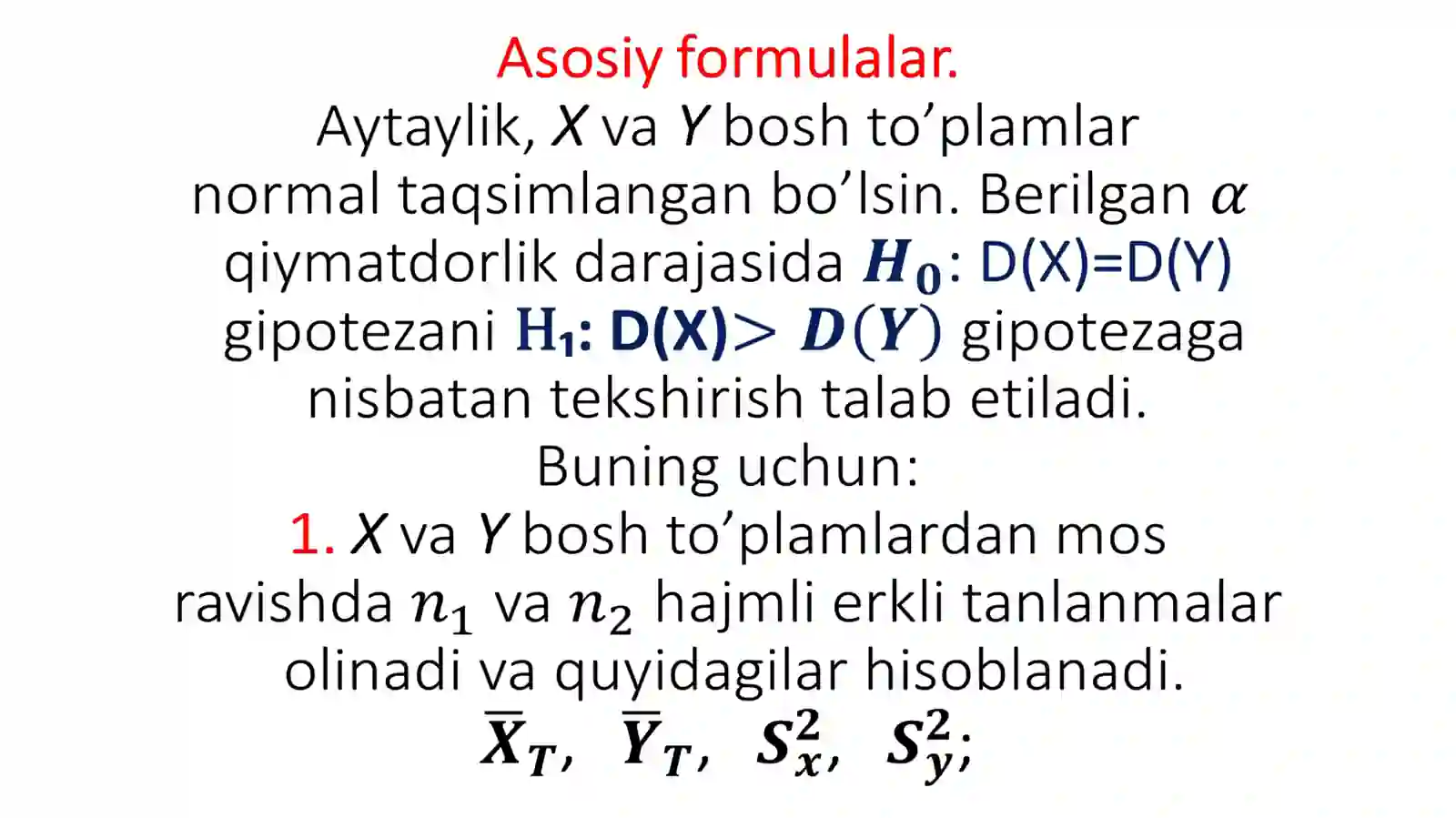 Normal Bo Ikkita normal bo`sh to`plamlar dispersiyalari tengligi haqidagi ...