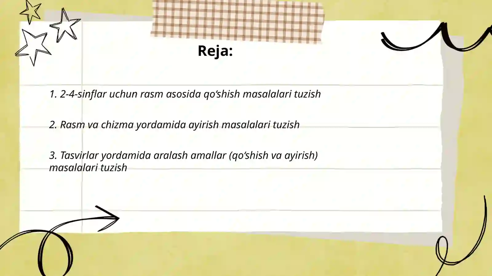 Cheteldagi Rasm 2-4-sinflardan rasm va chizmalar yordamida masalalar tuzish