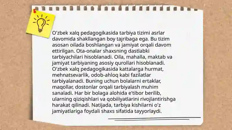 Xalk Rasmi O'zbek xalq pedagogikasi va islom taʼlimotida tarbiyaviy ishlarni ...