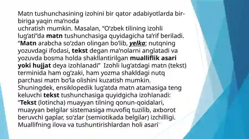 Matn Matn haqida umumiy ma’lumot