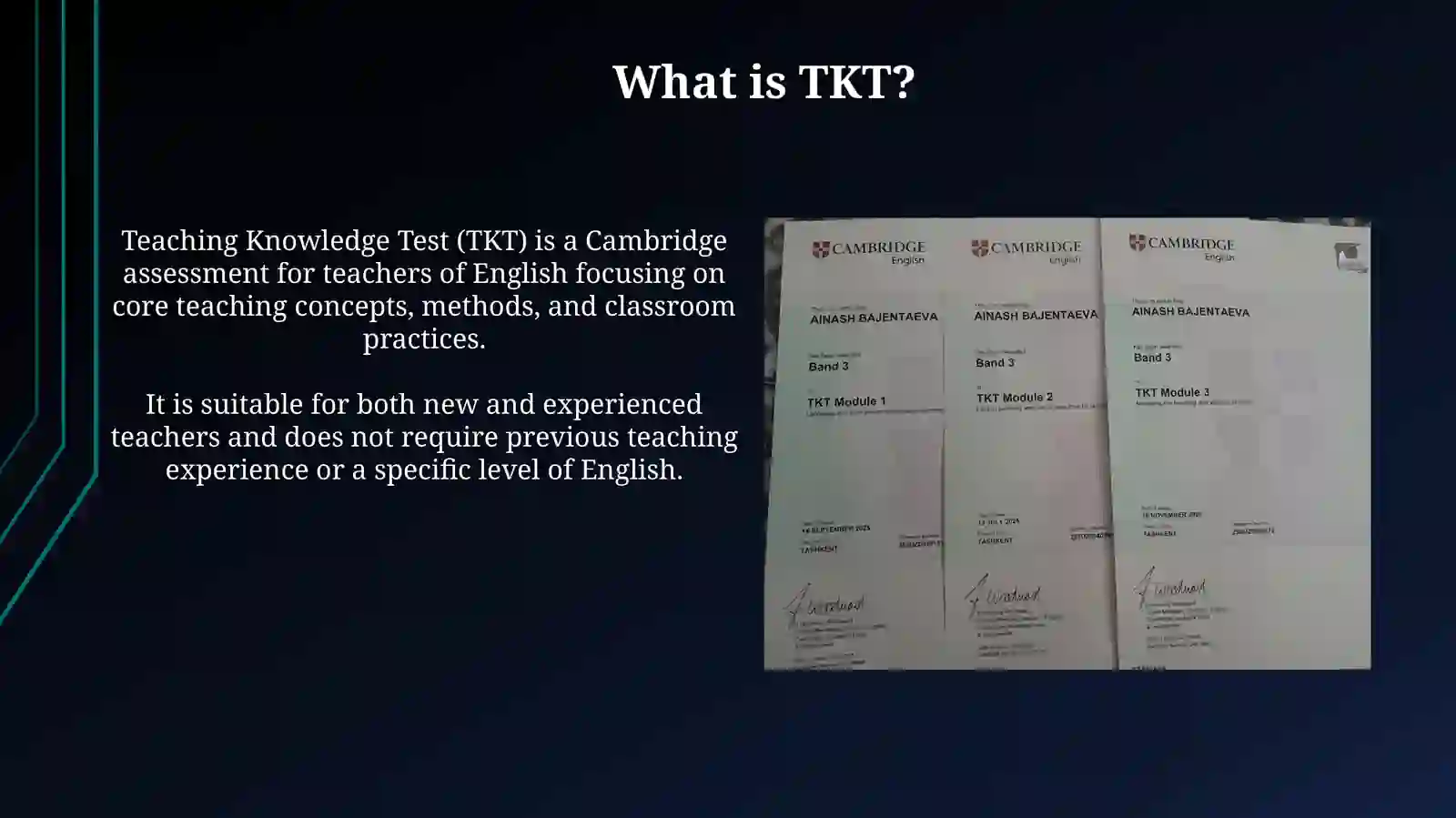 Toheed Tkt TKT certificate