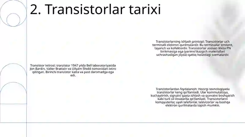 Transistorlar Tranzistorlar Va Ularni Ishlash Prinspi