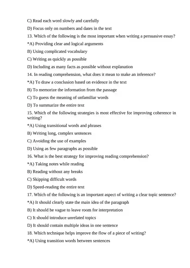 Literacy Test Example Writing TESTS FROM “READING AND WRITING”