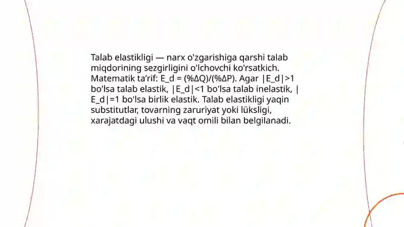 Talab Stak Talab va taklif elastikligi