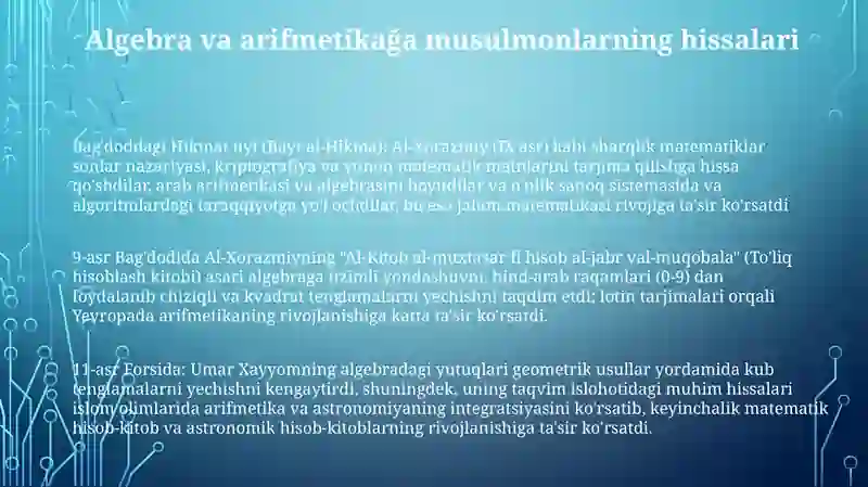 Sharq Matematik Olimlarining Asarlarida Arifmetikaning Rivojlanishi sharq-matematik-olimlarining-asarlarida-arifmetikaning-rivojlanishi