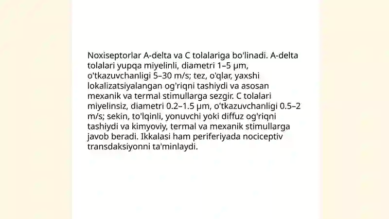 Dil Reseptoru Ogriq riseptorlari. Visseroreseptorlar. Proprioriseptorlar