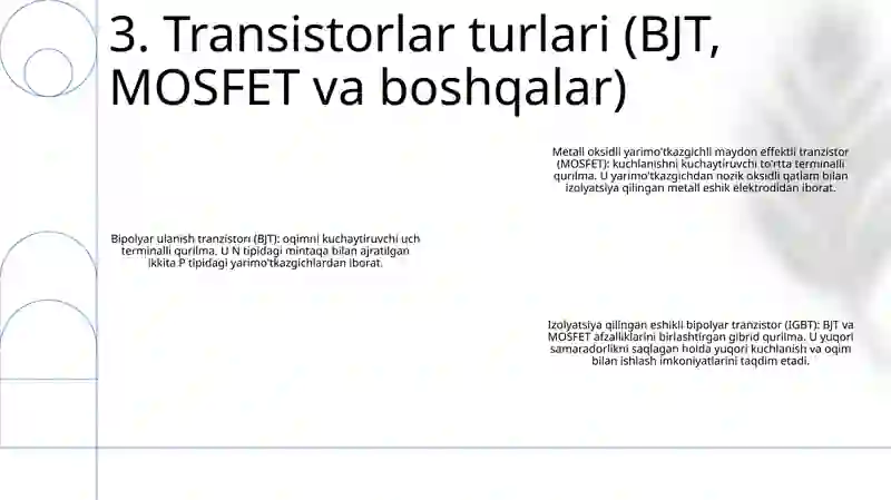Transistorlar Tranzistorlar Va Ularni Ishlash Prinspi