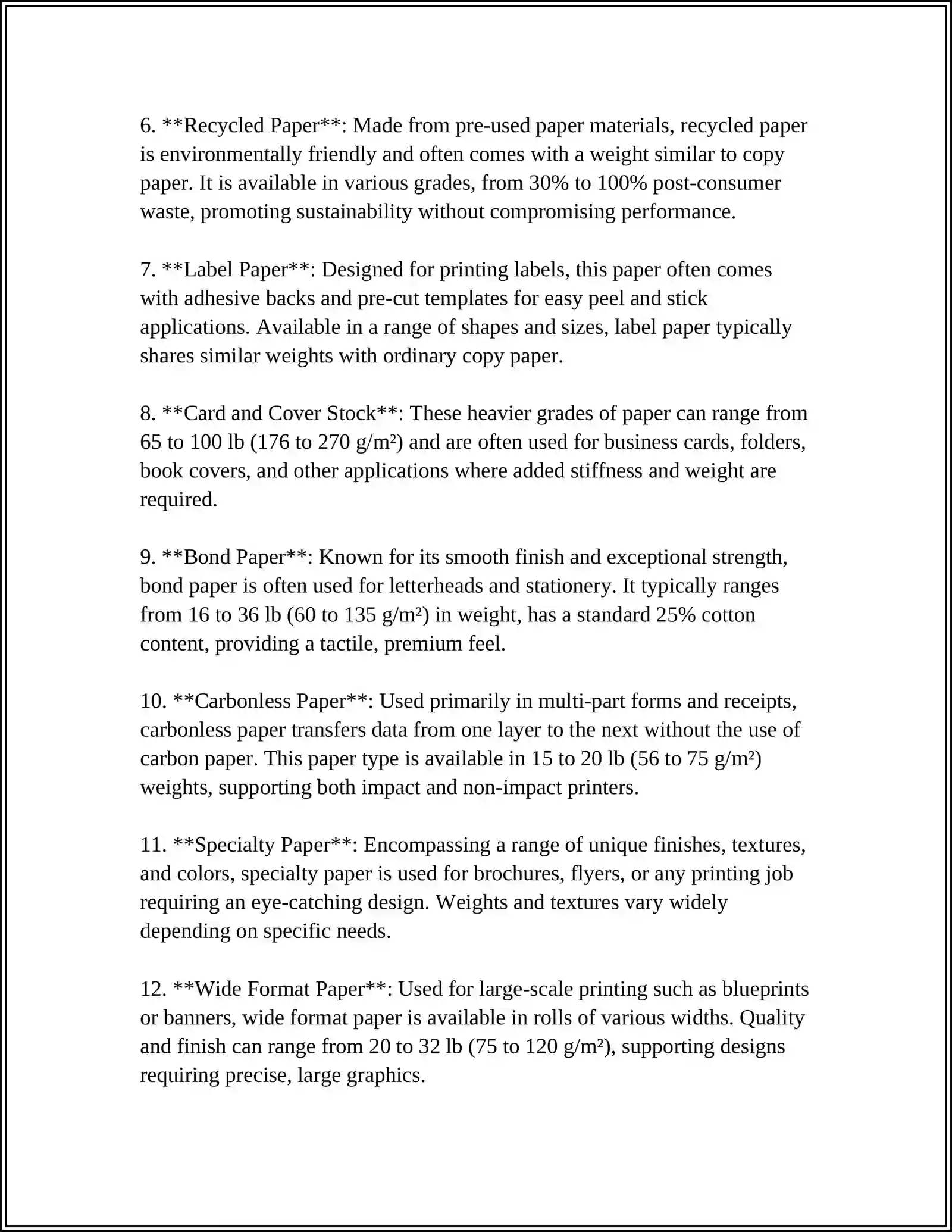 Office Paper Examples Office Paper Types