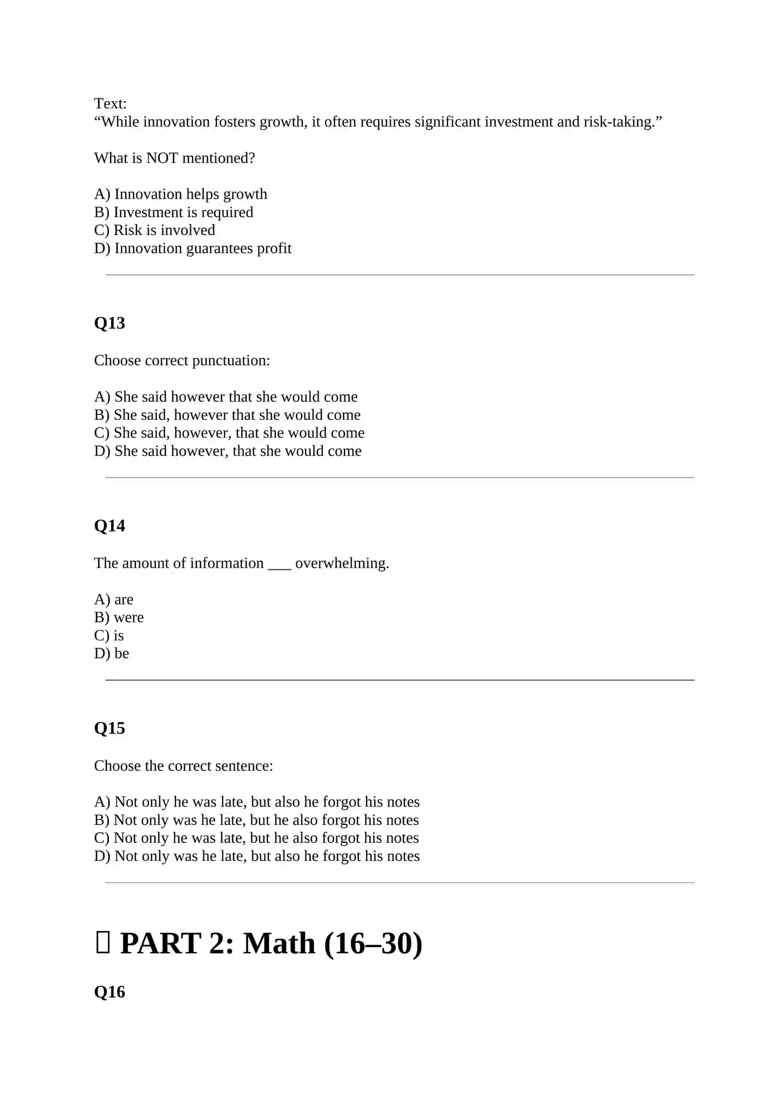 Sat Style Questions SAT STYLE TEST WITH ANSWERS