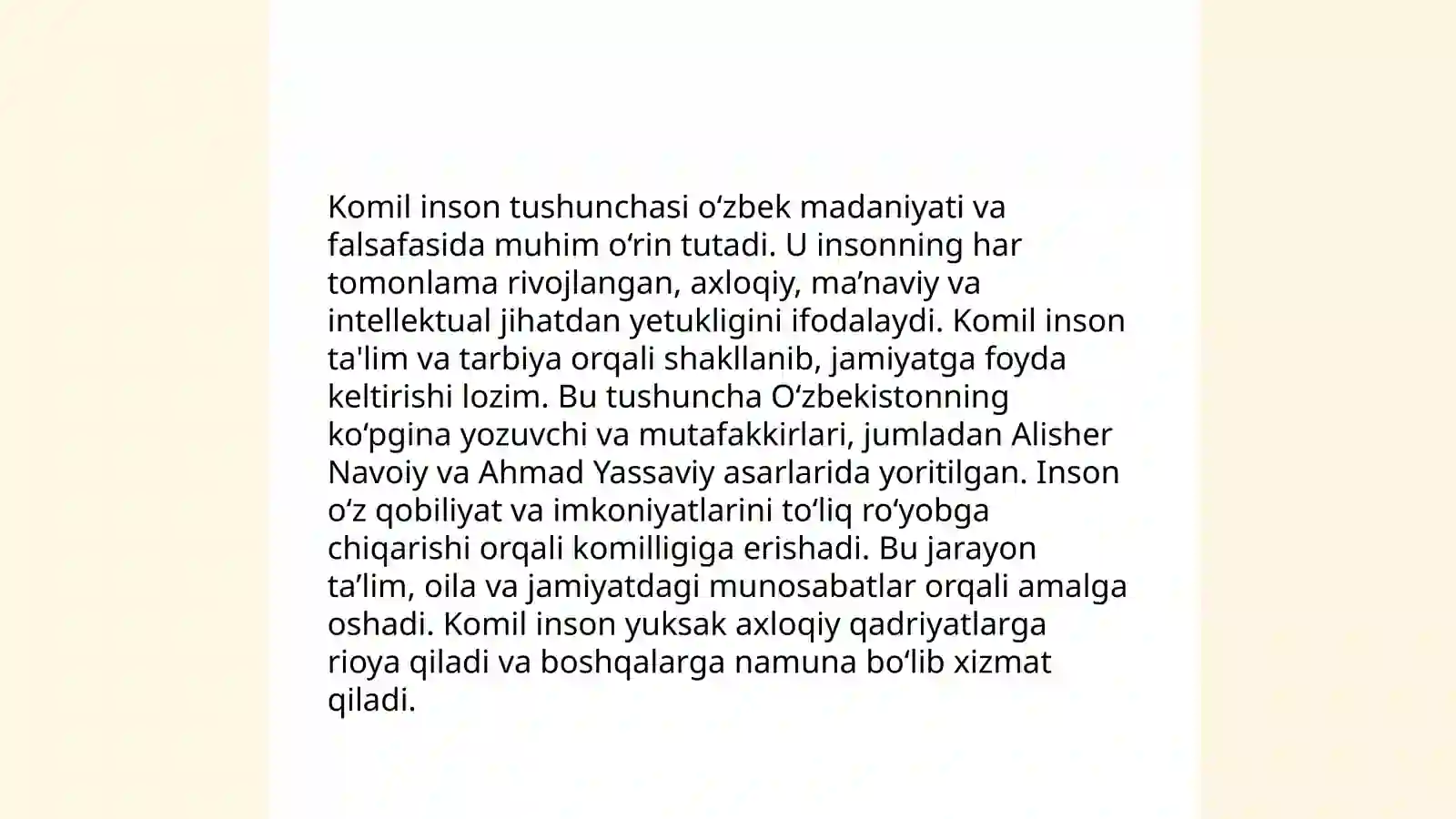 Komil Inson Rasm Abdulla Avloniyning komil inson haqidagi qarashlarini mavzusida esse ...
