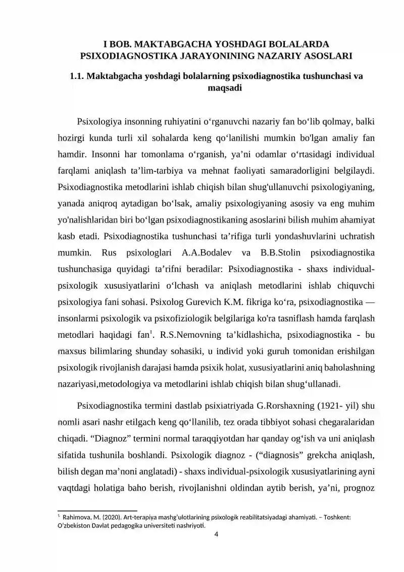 Referat Rasm Bolalarda rasm asosida suhbat metodikasi: Psixodiagnostik yondashuv ...