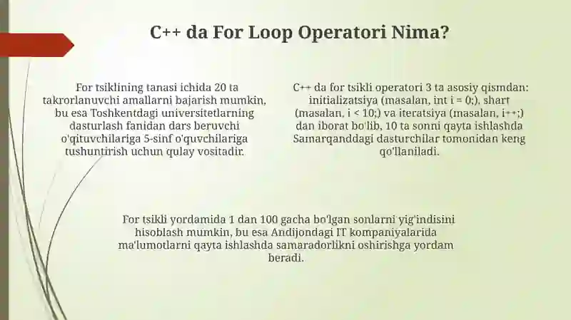 C++ tilida for takrorlash operatori