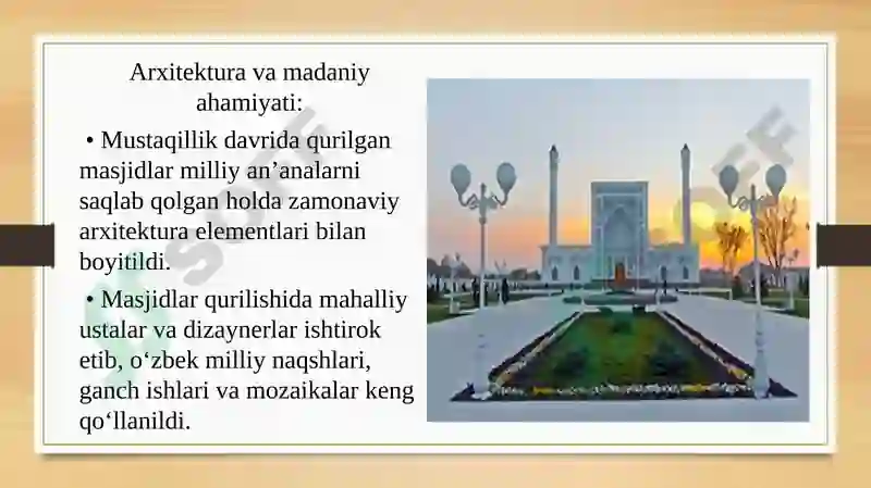 Masjitlar Rasmi Mustaqillik yillarda qurilgan masjid va madrasalar