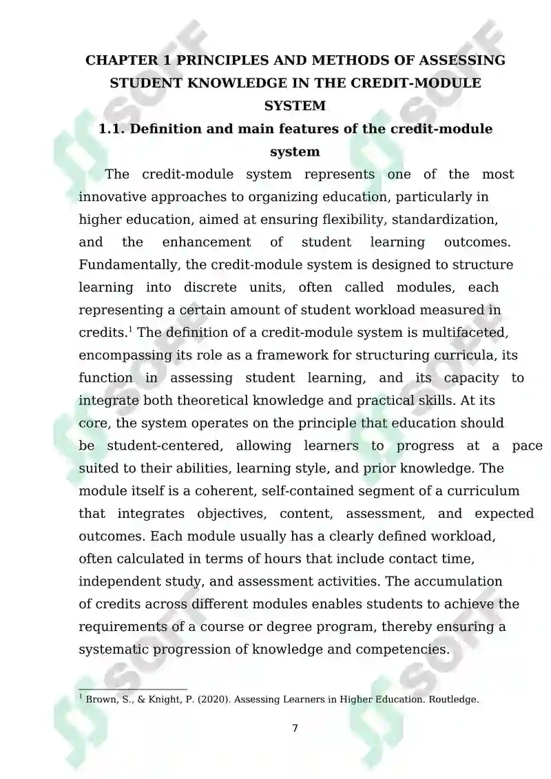 Credit Module Methods Assessing Student Knowledge within the Credit-Module System
