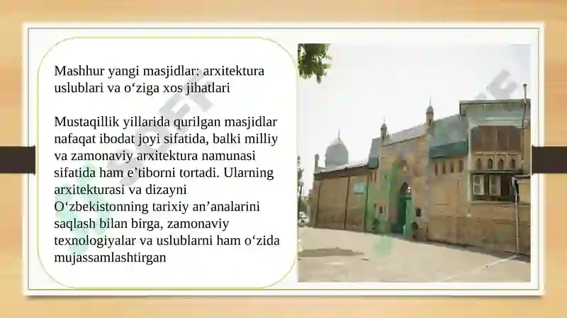 Masjitlar Rasmi Mustaqillik yillarda qurilgan masjid va madrasalar