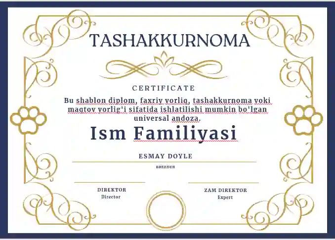 Kunc Kesen Shablon TASHAKKURNOMA shablon tayyori andoza