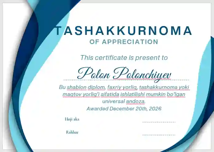 Kunc Kesen Shablon TASHAKKURNOMA shablon tayyori andoza